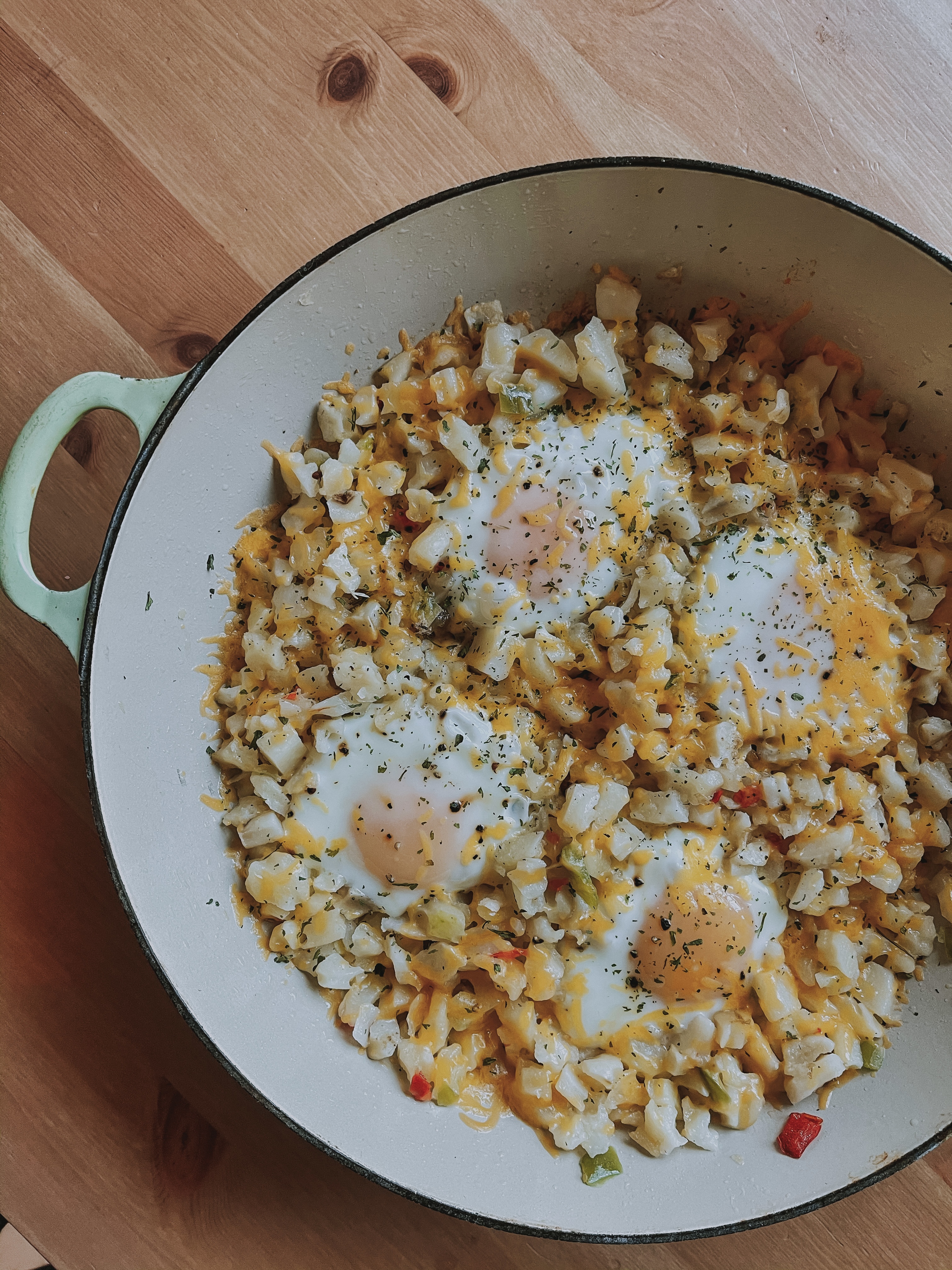 Simple Cheesy Skillet Hash Browns and Eggs